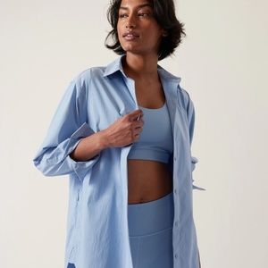 Athleta Blue Oversized Poplin Shirt